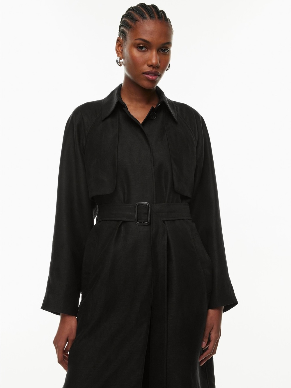 Aritzia Wilfred Classy Black Long Linen Trench Coat Small
